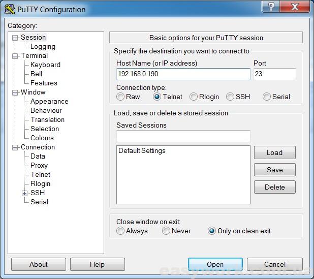 Подключение к видеористратору через Telnet