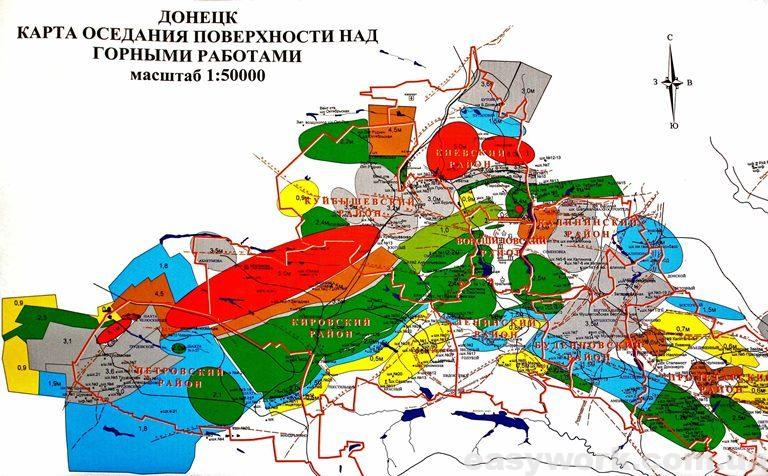 Карта оседания поверхности земли в Донецке